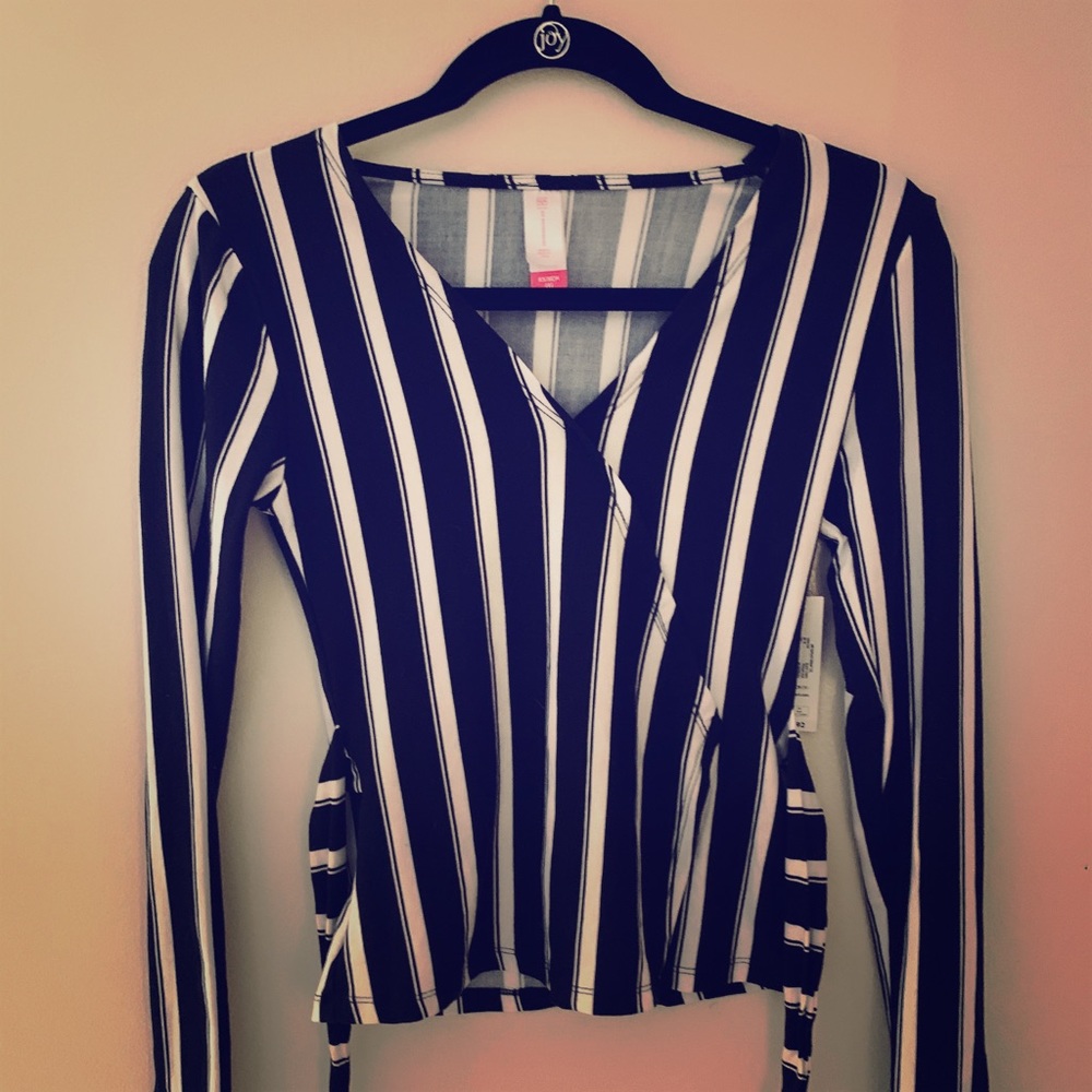No Boundaries V Neck Striped Wrap Top